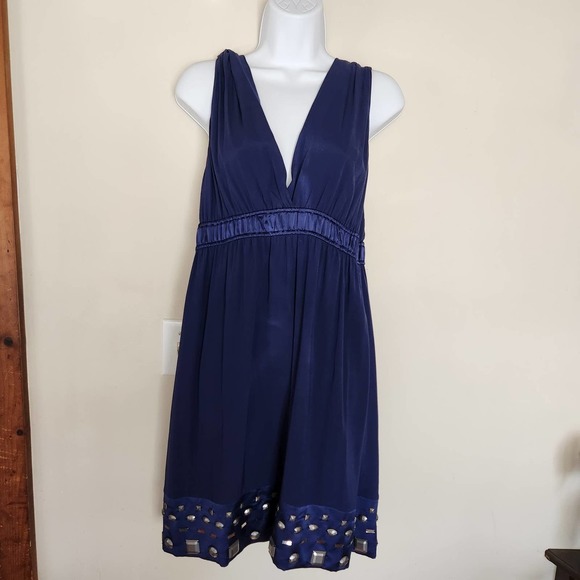 Hale Bob Dresses & Skirts - Hale Bob Womens Silk Blend Stretch V-Neck Sleeveless Studded Hem Dress Size M